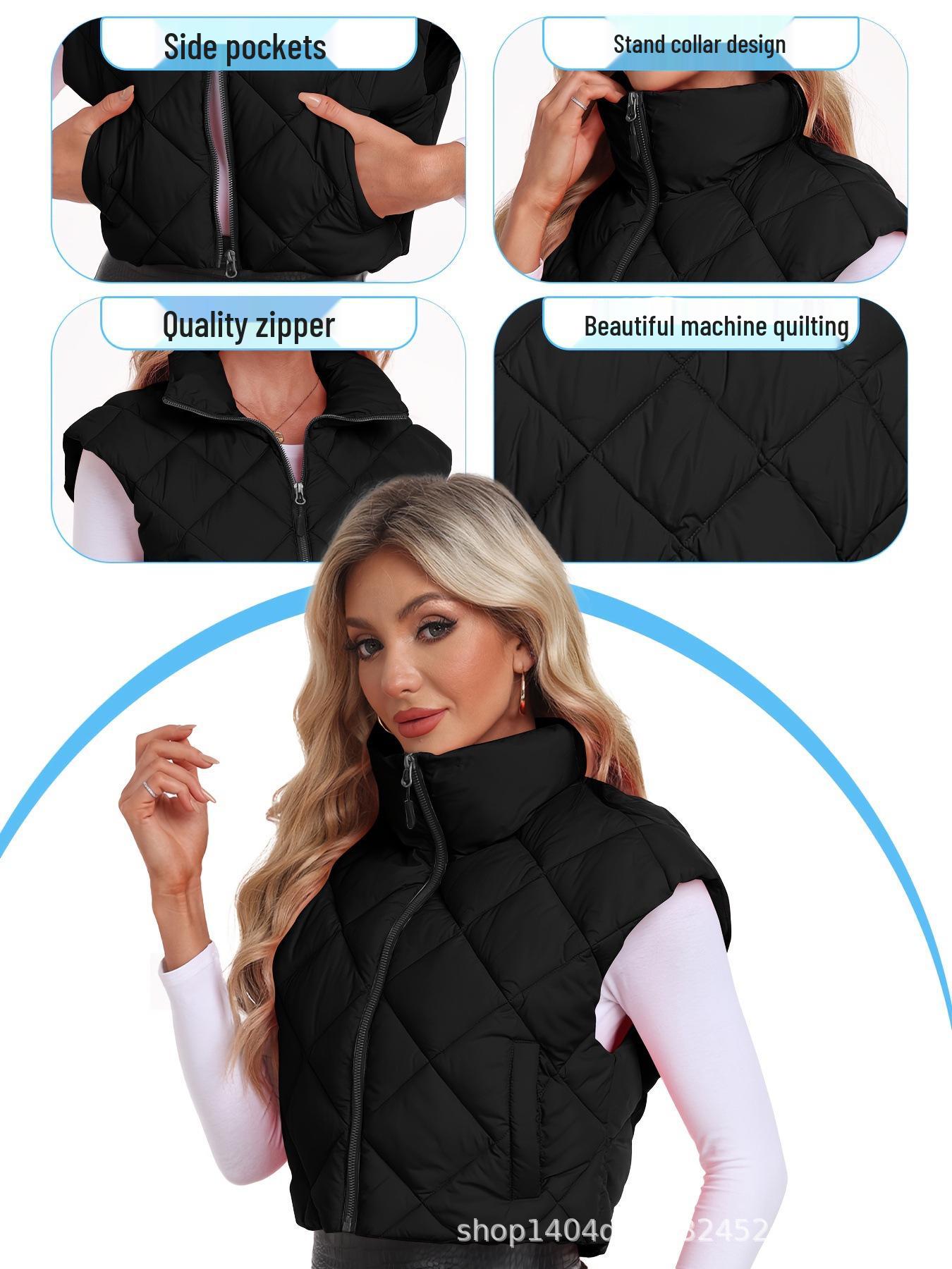 

European & American Women s Fashion Diamond Pattern Stand-up Collar Sleeveless Vest - Autumn/Winter Outerwear. Extra Large белый