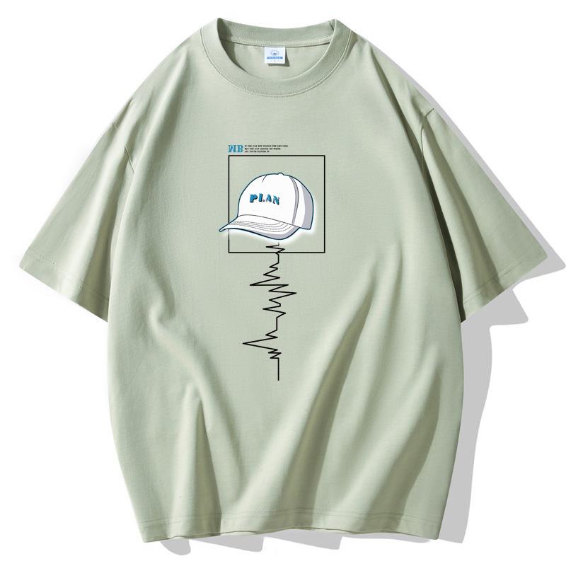 Cap Pattern Men Short Sleeves T-shirt 100% Cotton Casual Tee Large Size