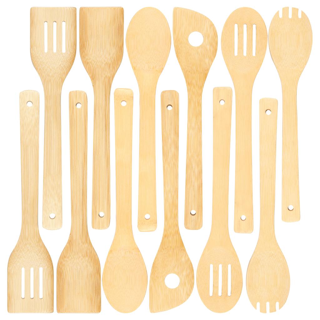 12Pcs Bamboo Cooking Utensils Set Non Stick Bamboo Spoon Spatula Enduring Kitchen Utensil Wooden Cooking Tools Mixing Set
