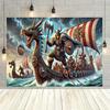 2D Flat 1 Piece of Viking Warrior On a Dragon Ship Scene Polyester Background Cloth, Suitable for Room and Party Decoration