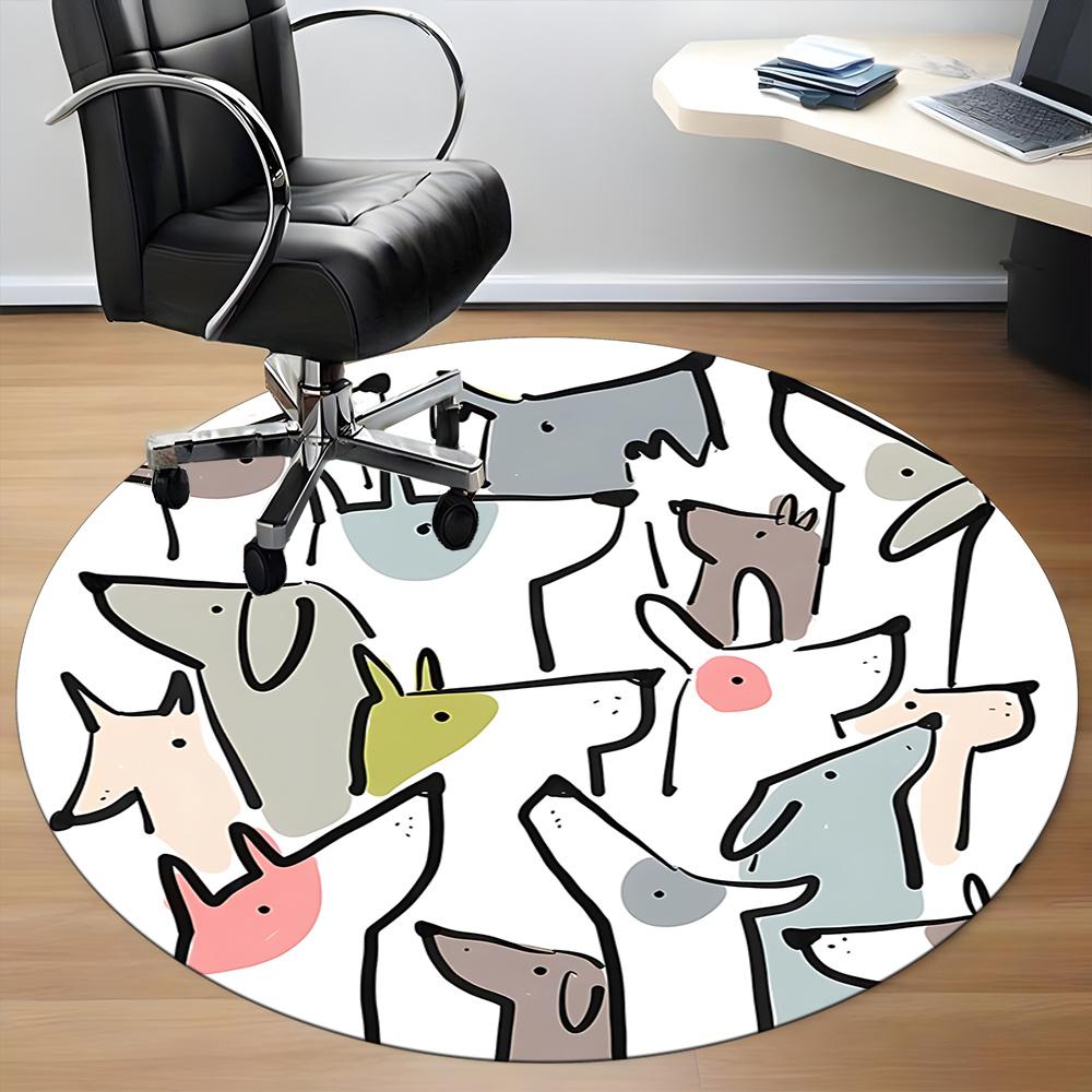 1pc Puppy Party Office Round Area Rug, Indoor Mat Suitable ForOffice, Under Office Chairs Bedroom Living Room Home Decor, Room Deco 110