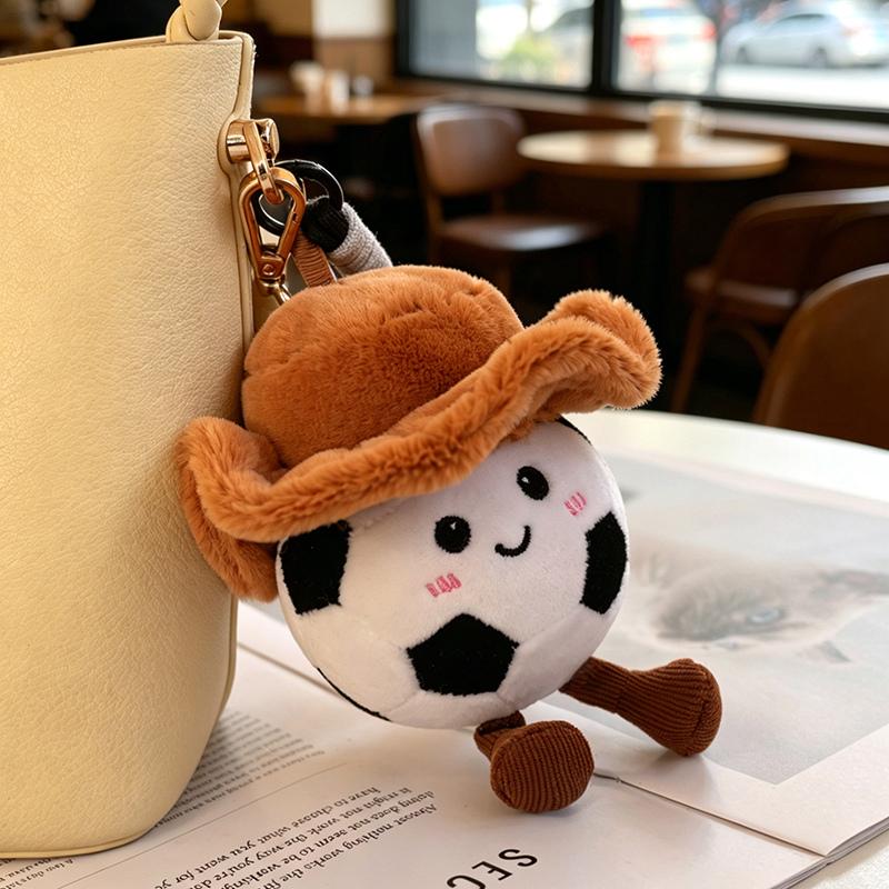Cartoon Sports Ball Plush Keychain Cute Mini Stuffed Basketball Football Soccer With Hat Soft Toys Kawaii Bag Charm