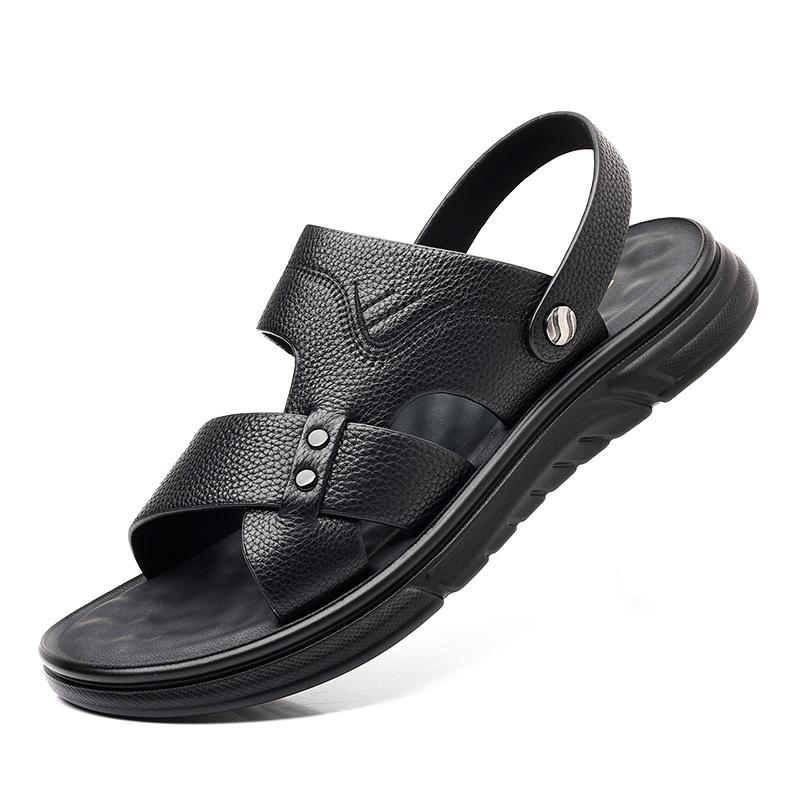 New first-layer cowhide sandals men's breathable leather beach shoes casual soft sole medium old dad men's shoes