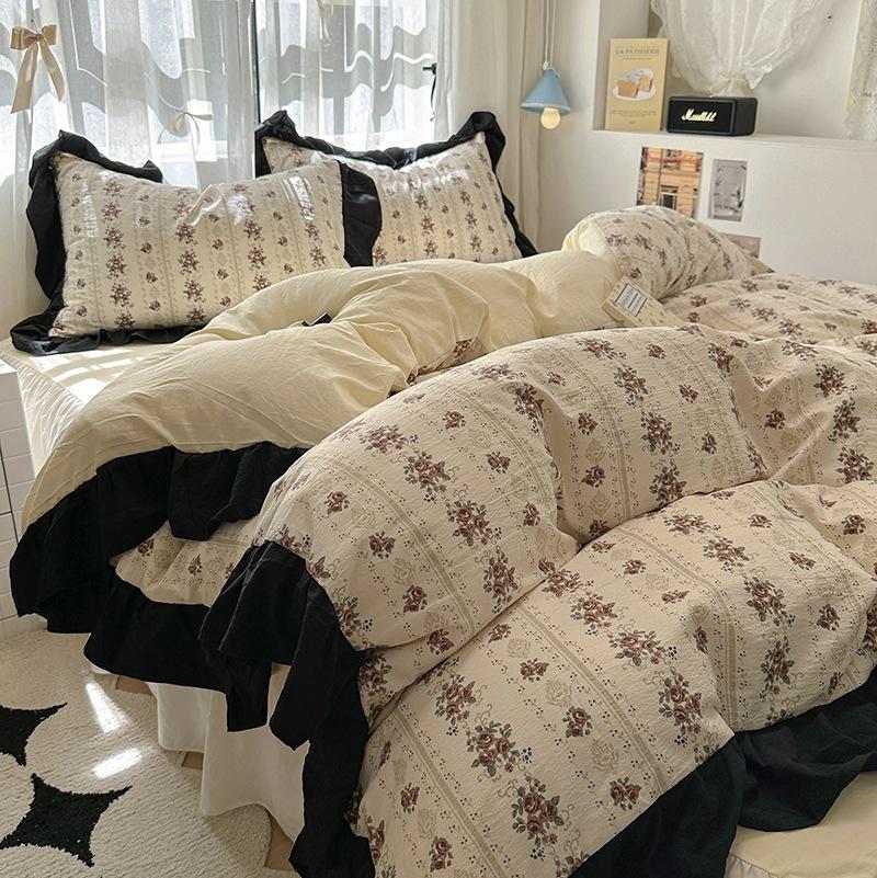 Koreanische Spitze Reine Baumwolle Vierteiliges Set Französischer Ins Prinzessinnenstil Bettlaken Baumwoll-Bettbezug Bettwäsche