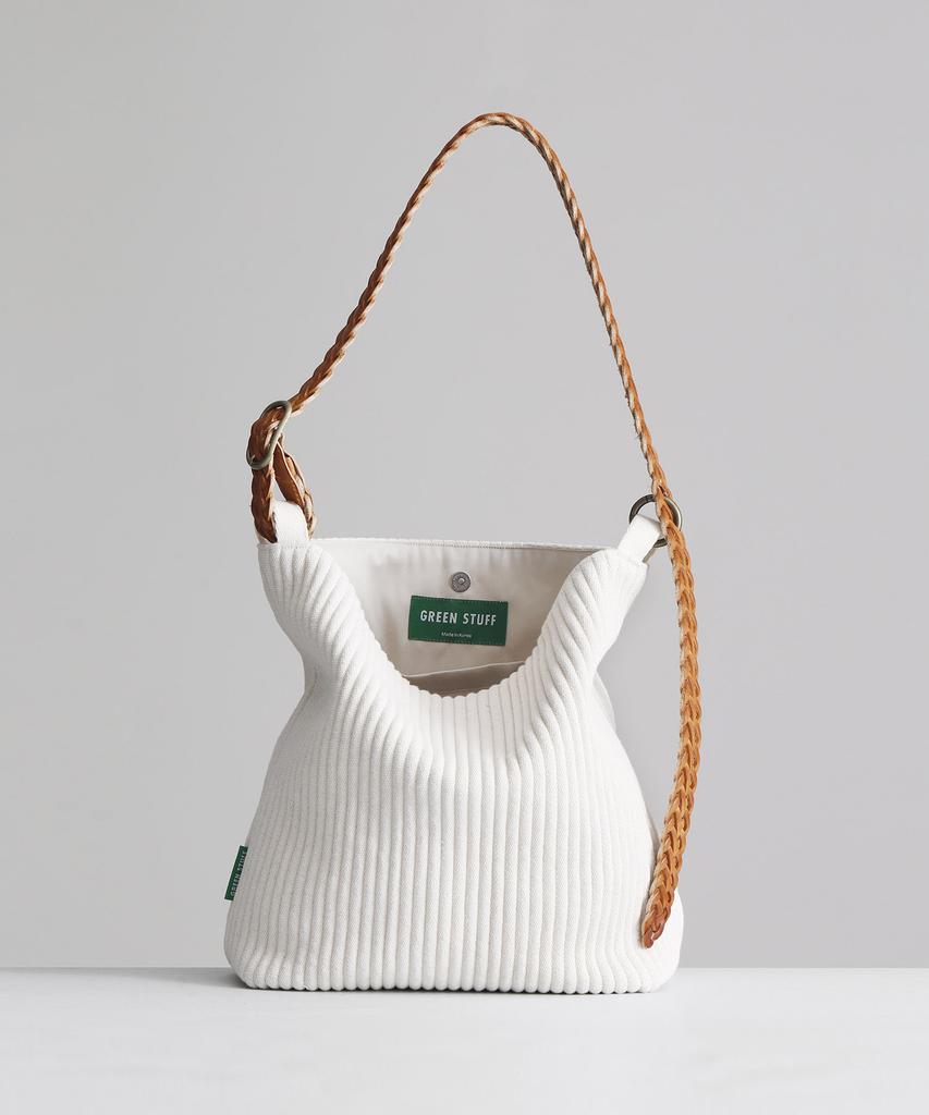 Green Stuff Belted Shoulder Bag B2 Ribbed Corduroy - Ivory