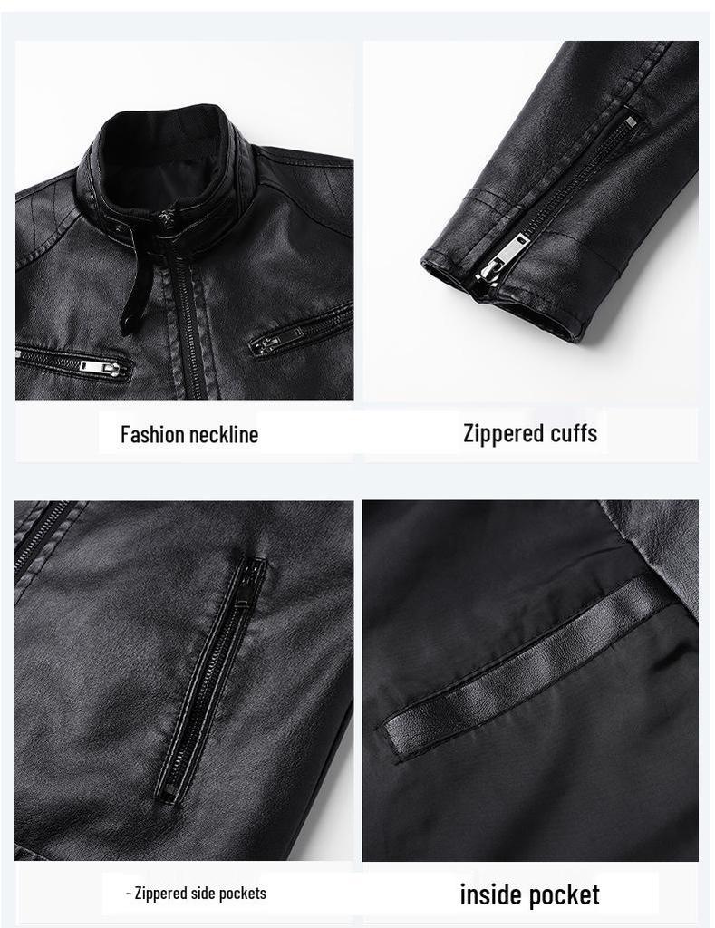 Men's Trendy American Stand-Collar Faux Leather Motorcycle Jacket with British and Korean Style