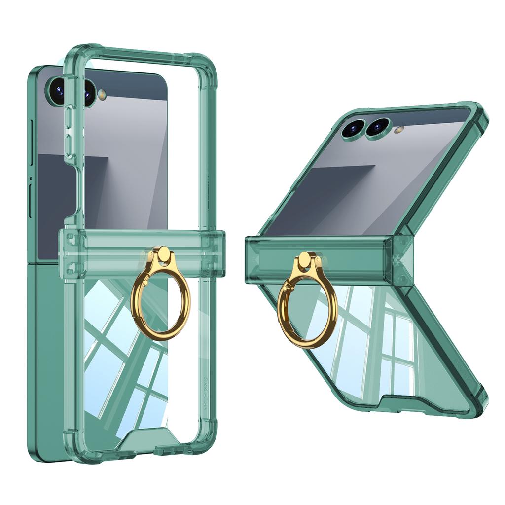 Luxury Ring Holder Armpr Hinge Protection Phone Case for Samsung Z Flip 7 6 5 Z Flip7FE Clear Shockproof Transparent Back Cover