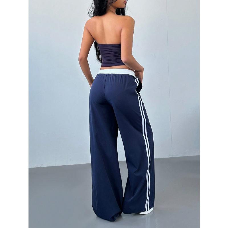 VEZFAA Damenmode Lässige Hosen mit Streifenmuster und hoher Taille