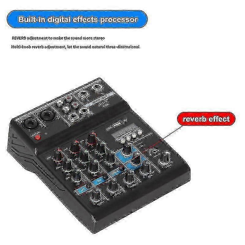 Mezclador de Audio Bluetooth Profesional de 4 Canales Consola de Mezcla DJ Con Efecto de Reverberación Para Karaoke Casero Usb Escenario en Vivo Ktv