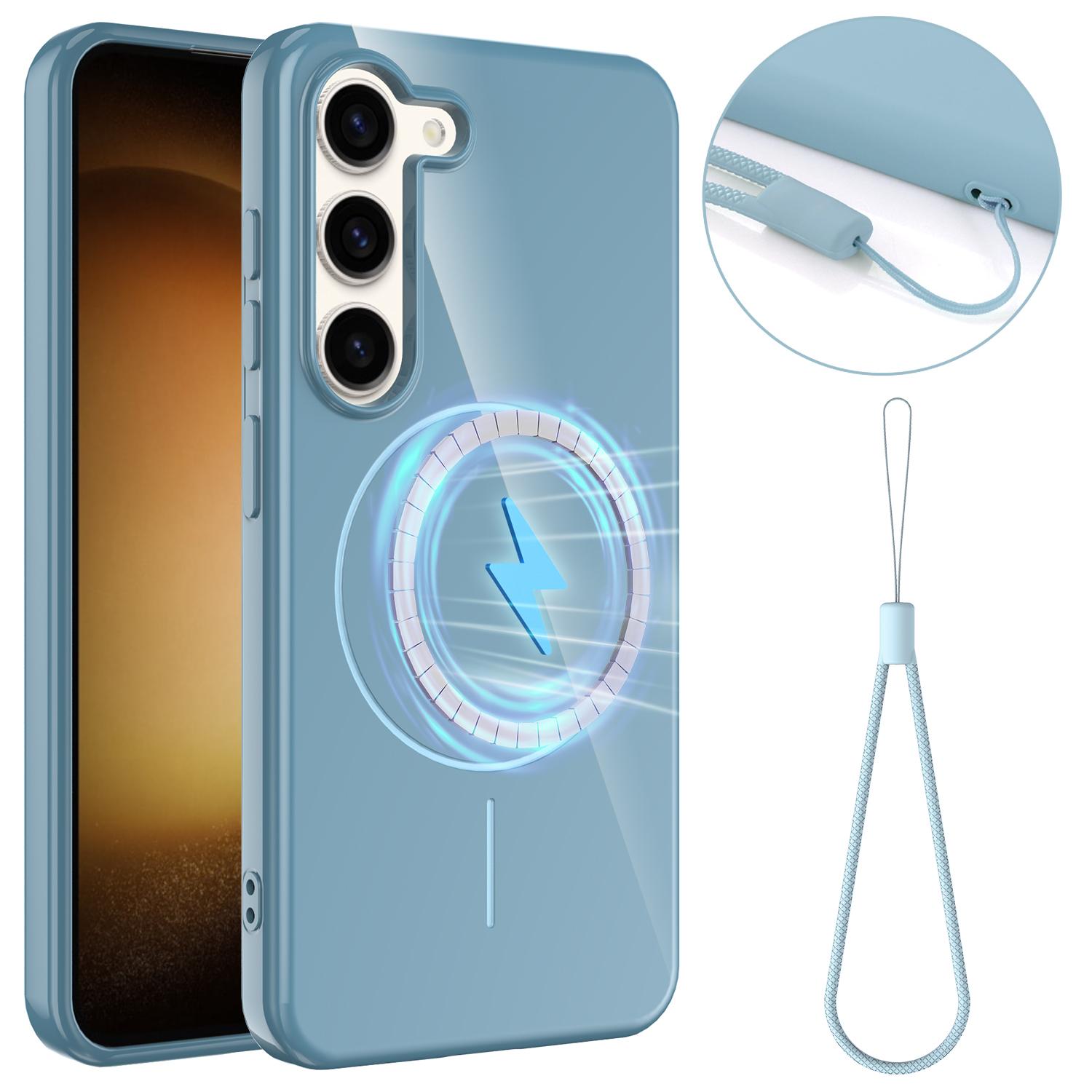 

For Samsung Galaxy S23 Magnetic Case Compatible with MagSafe TPU Phone Back Cover with Lanyard Blue