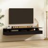Set of 2 Wall-Mounted Nightstands, Drawer and Open Shelf, 35x32x22.5 cm, Black