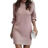 Women's Mock Neck Sweater Dres Long Lantern Sleeve Rib Knit Stretch Bodycon Sweater Dress