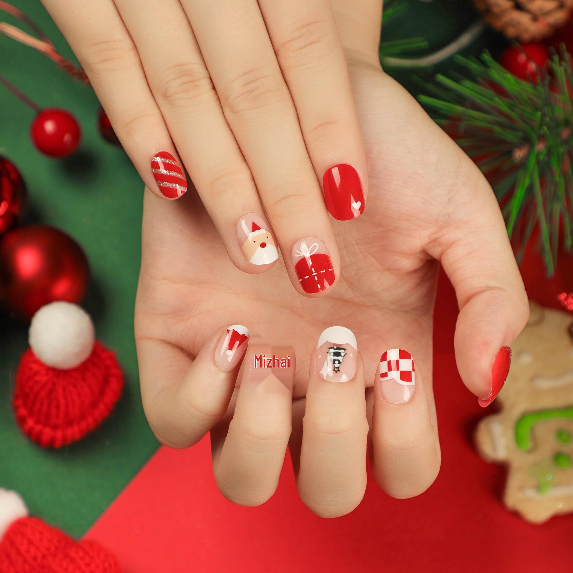 

Christmas Short Style Removable Nail Stickers - Cross-Border Hot Selling Wearable Manicure Stickers