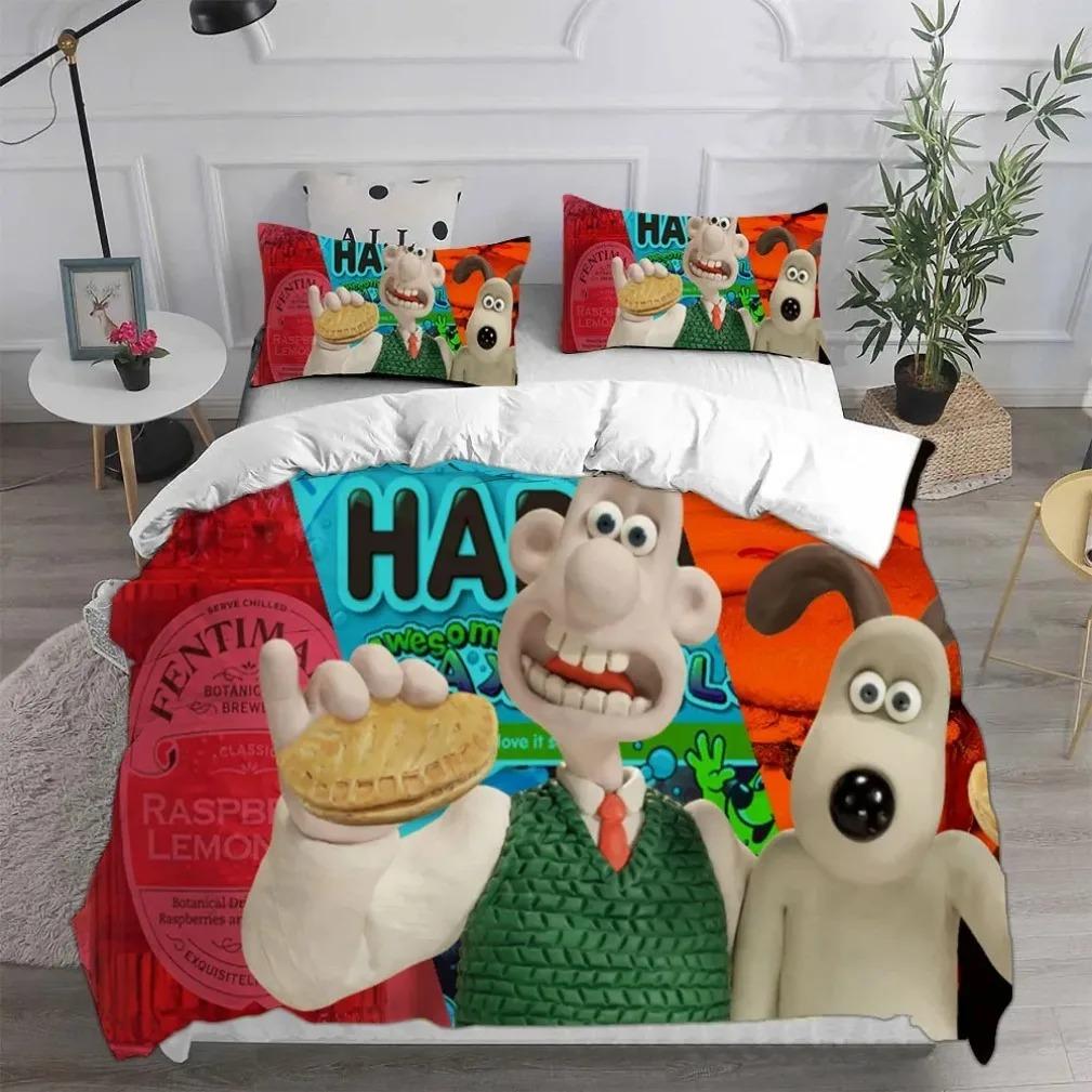 Cartoon Dog Duvet Cover Pillowcase Bedding Set Wallace&Gromit Adult Boy Girl Bedroom Decoration Children Single Double Size