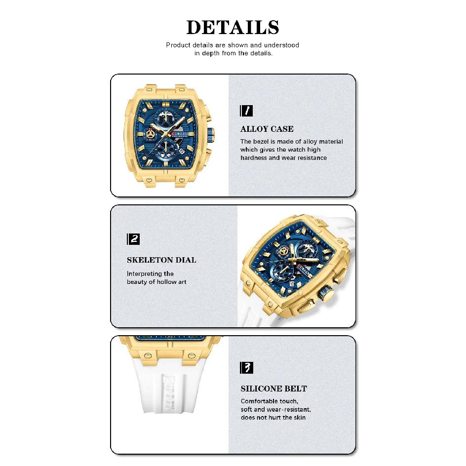 CURREN Luxury Vintage Watch for Men Sports Chronograph Quartz Wristwatches with Silicone Strap,Date,Luminous