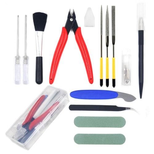 

14-Piece Plastic Model Tool Set for Beginners, Includes Thin-Blade Nippers, File, Tweezers, and Design Cutter with Storage Box. Perfect for Plastic Mo