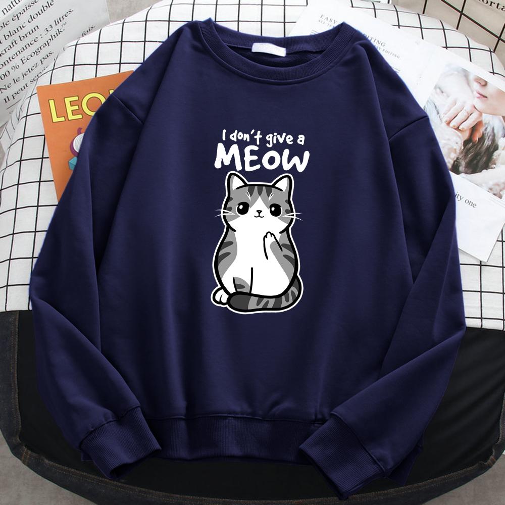 Women's Simple Autumn Womens Sweatshirt I Don'T Give A Meow Funny Cat Cartoon Animalmale Print Hoody Fleece Pullovers Tops