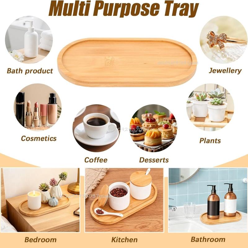 Multi Container Storage Trays Shower Shampoo Body Wash Cosmetics Dispenser Holder Bamboo Wood Tray Bathroom Kitchen Pot Holder