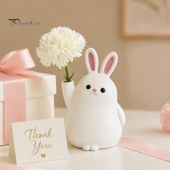 Home Office Decor Vase 3D Printed Rabbit Ornament, White Bunny Flower Holder Hydroponic Plants Container, Animal Shape Desktop Decoration for Matte