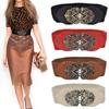 Waist Belt Elastic Hollow Buckle Faux Leather Women Vintage Waist Belt for Office