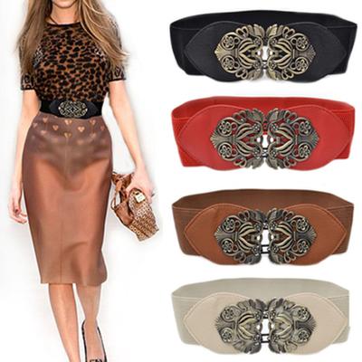 Waist Belt Elastic Hollow Buckle Faux Leather Women Vintage Waist Belt for Office