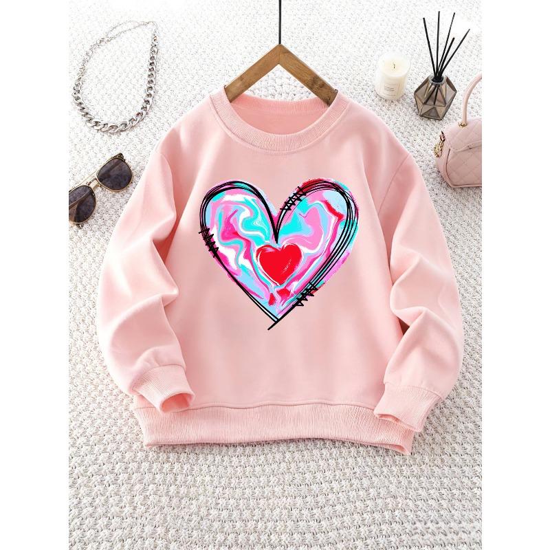 Unisex Round Neck Sweatshirt with Layered Graffiti Heart Pattern Long Sleeve Top, Suitable for Outdoor Wear and Casual Wear