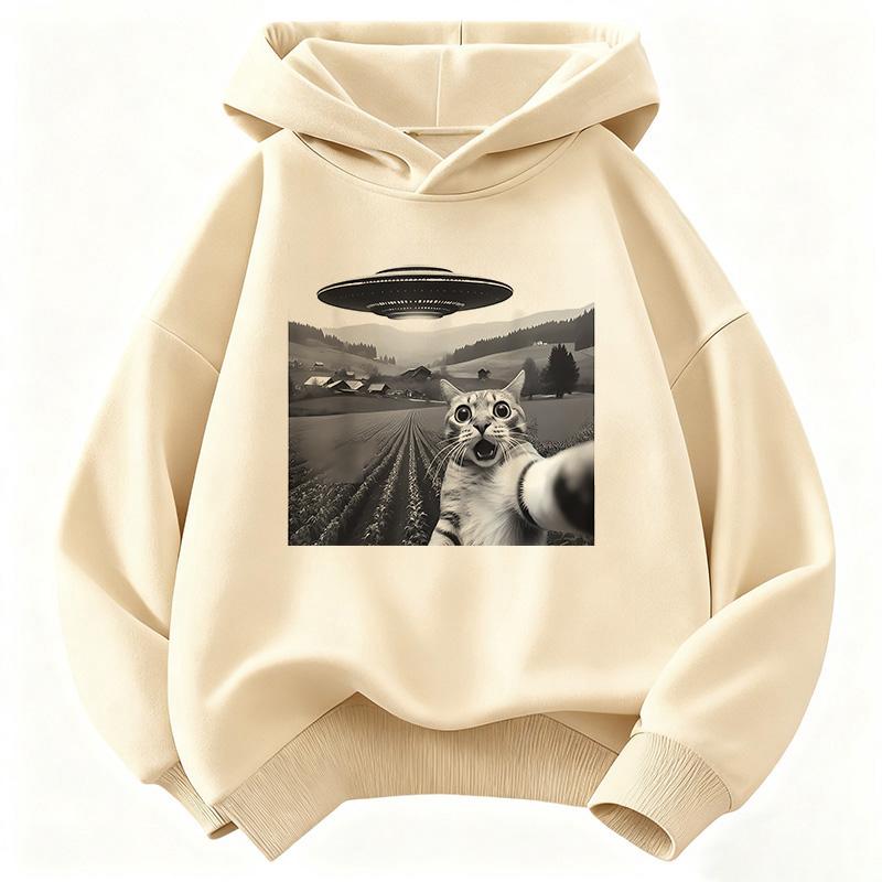 Funny Casual Ufo Cat Children's Sweatshirt Cute Harajuku Hoody for Boys Girls Autumn Spring Casual Hoodies