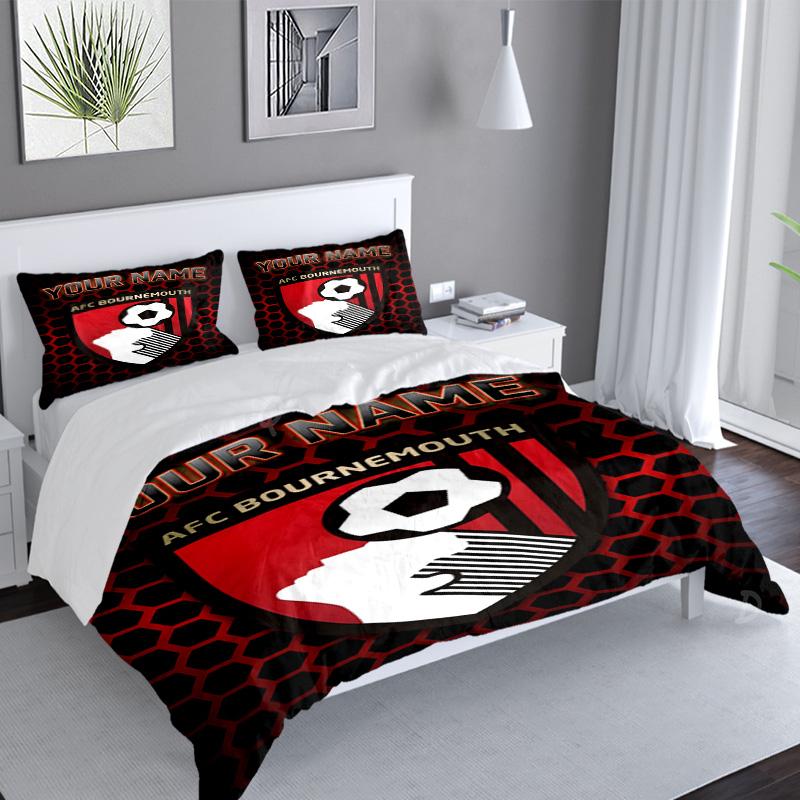 Custom Name Bournemouth Football Club 3PCS Bedding Set For Bedroom Dormitory,Including 1pc Duvet Cover And 2pcs Pillowcases Large size Fan gift