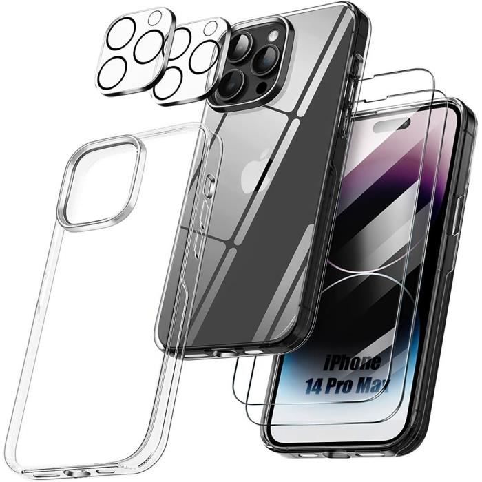 Coque de protection - Silicone - pour iPhone 14 Pro Max - Transparent - Antichoc - 2 Verres Trempés