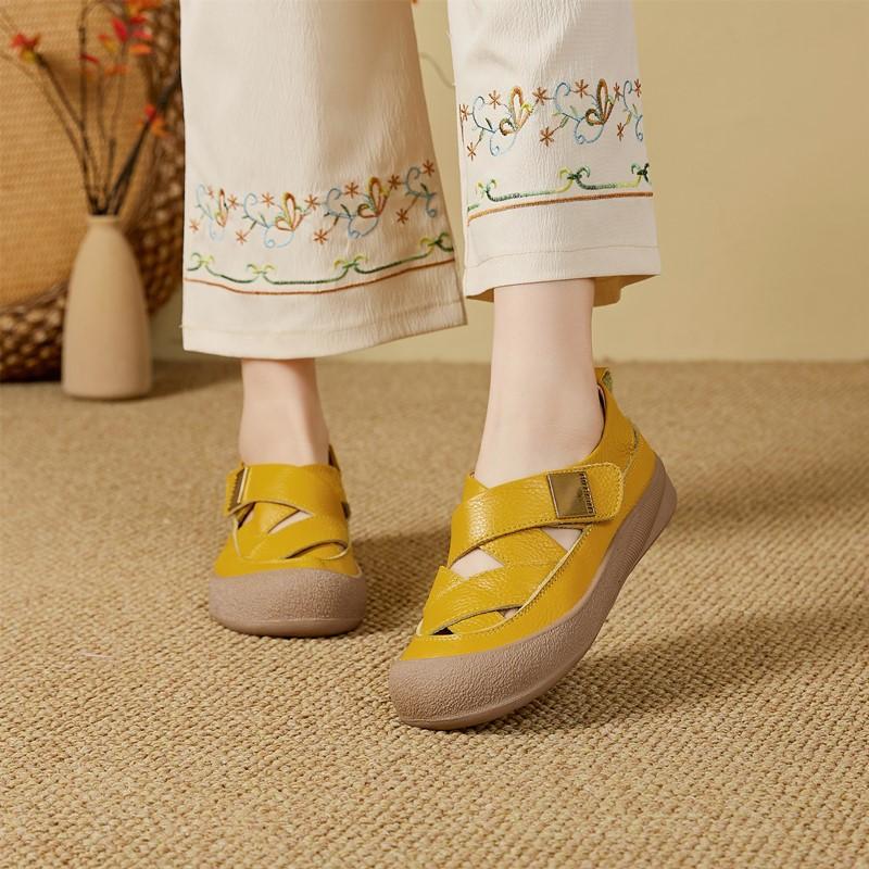 New Flat Women's Sandals Shoe Genuine Leather Woven Pig Cage Shoes Women Anti-slip Summer Hollow-out Female Shoes