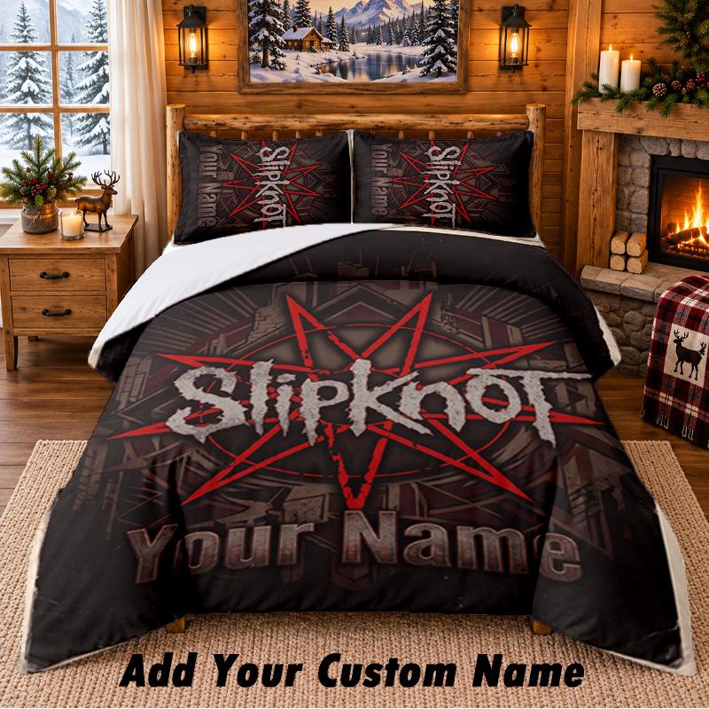 Slipknot Pattern Bedding 3Pcs Set Custom Name, Bed Sheet And Pillowcases For Home Bedroom
