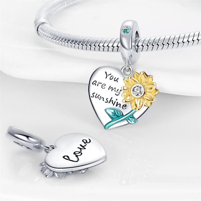 New Stylecopper Sunflower And Rose Charm Beads Suitable For Original Pan Women'S Bracelet Di Souvenir Customization