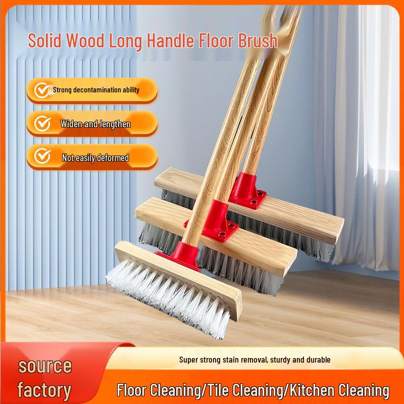 Solid Wood Long Handle Stiff Bristle Floor Brush for Bathroom & Kitchen Tile Grout and Cement Cleaning.