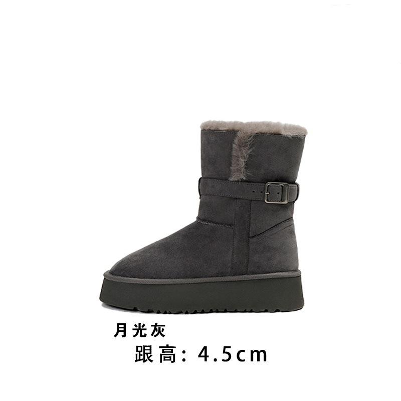 Grey Two-wearing Thick-soled Snow Boots for Women 2025 Winter New Heightening Thermal and Piled Thickened Long-tube Snow Cotton Shoes