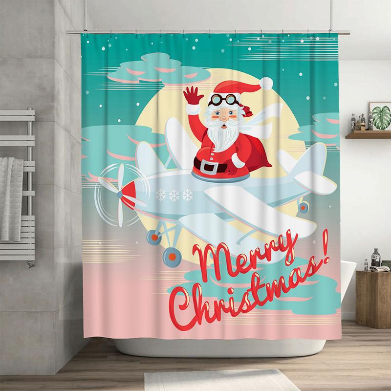 

TU Christmas Shower Curtain Santa Claus Holiday Festive Bathroom Decor Waterproof Xmas Themed Backdrop Modern Style Home Textile 90x180cm35x71in
