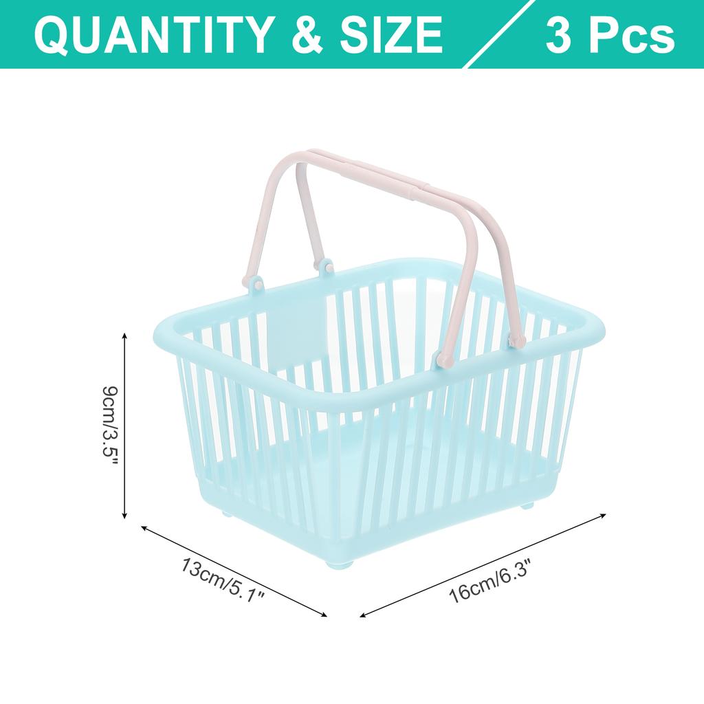 3PCS Mini Shopping Basket Small Plastic Basket Basket Grocery Tiny with Handles Organizer Filtered Water for Toys Fruits Snacks
