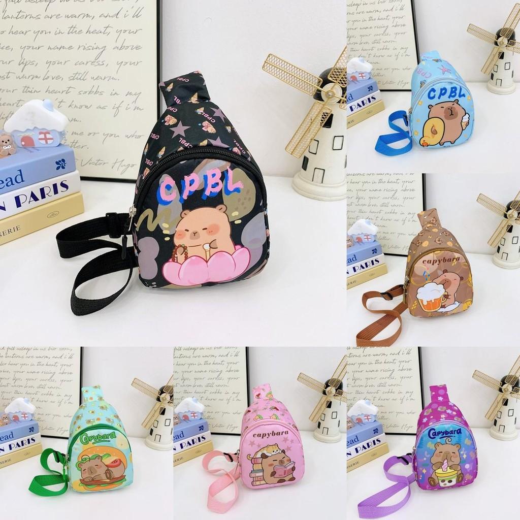 Cartoon Capybara Fun Kids Shoulder Bags Printed Animal Nylon Play Daily Use