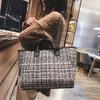 New women's bag fashion plaid contrasting color chain bucket bag single shoulder portable oblique span large bag tide