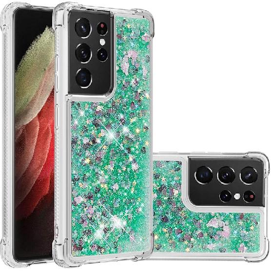 Kompatybilny z etui Galaxy S21 Ultra, Przezroczyste etui z brokatem, Płynny piasek, Wstrząsoodporne, Ochronne, Iskrzące, Silikonowe, Miękkie etui TPU dla Samsunga