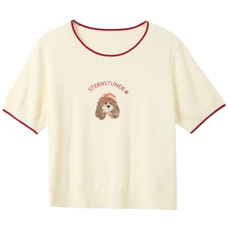 Sancai Women's Plus Size Puppy Knit Short Sleeve Top