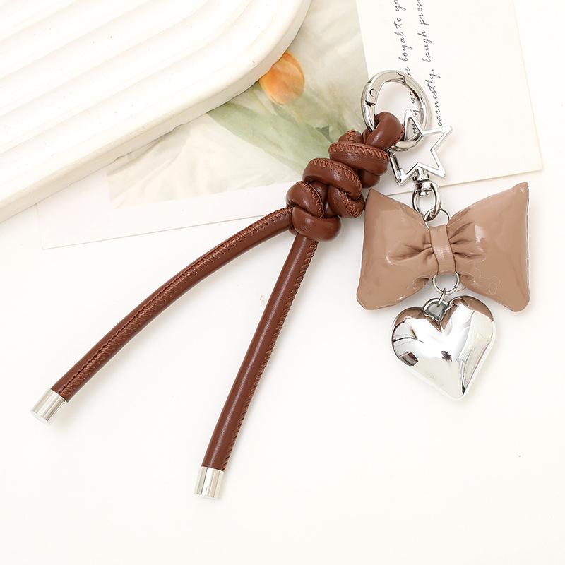 Korean Style Lovely Women Handbag Purse Mobile Phone Straps Charm Decoration Accessories Cute Braided Leather Heart Bow Keychain