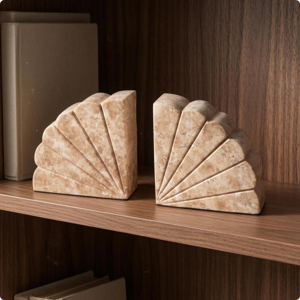 FanShaped Bookends Radiating Grooves Shell Carved Book Holder for Bookshelf