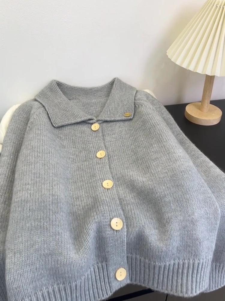 Women's 100% Pure Wool Knit Cardigan - Autumn/Winter Thick Lapel Outerwear in Solid Colors