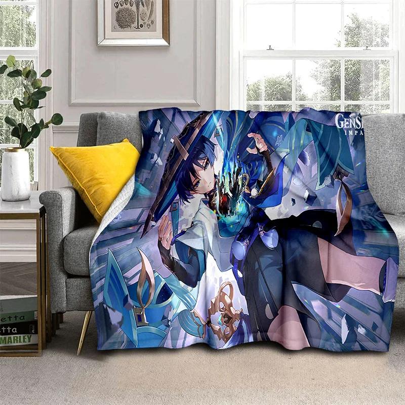 Game Genshin Impact Gamer Cartoon Blanket,Soft Throw Blanket for Home Bedroom Bed Sofa Picnic Travel Office Cover Blanket Kids