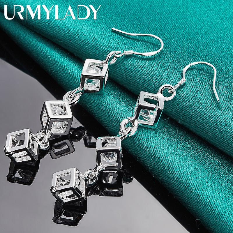 925 Sterling Silver Three Square Zircon Earrings For Women Fashion Wedding Engagement Jewelry