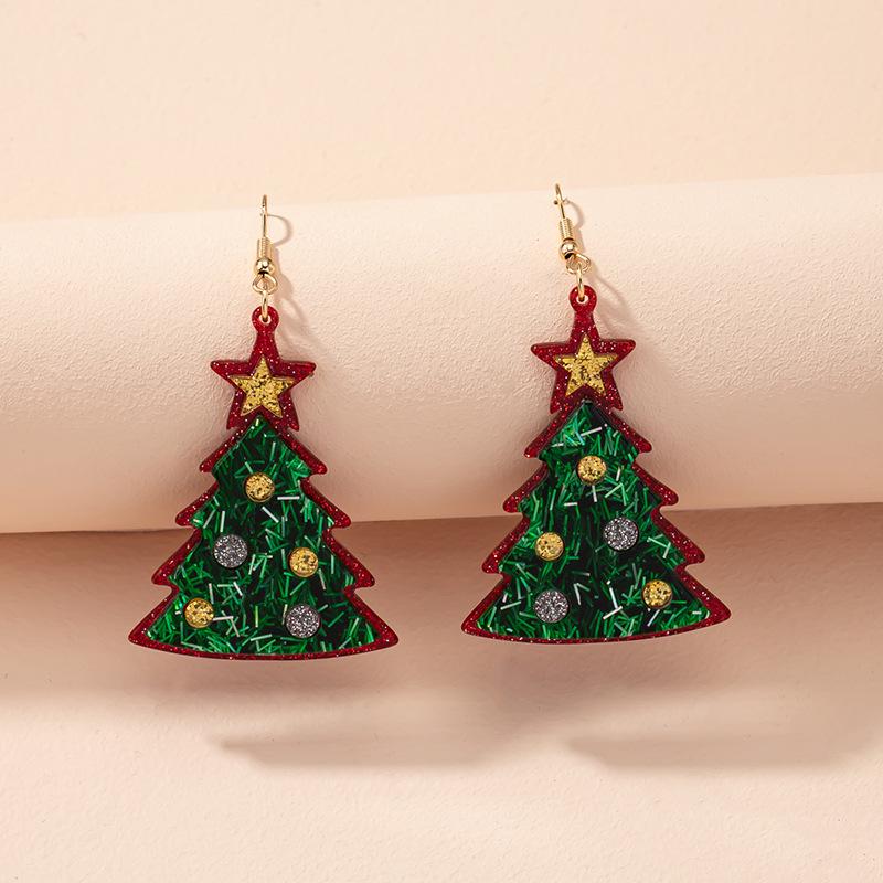 Cartoon Dinosaur & Santa Christmas Earrings Set for Women - Festive Tree Design