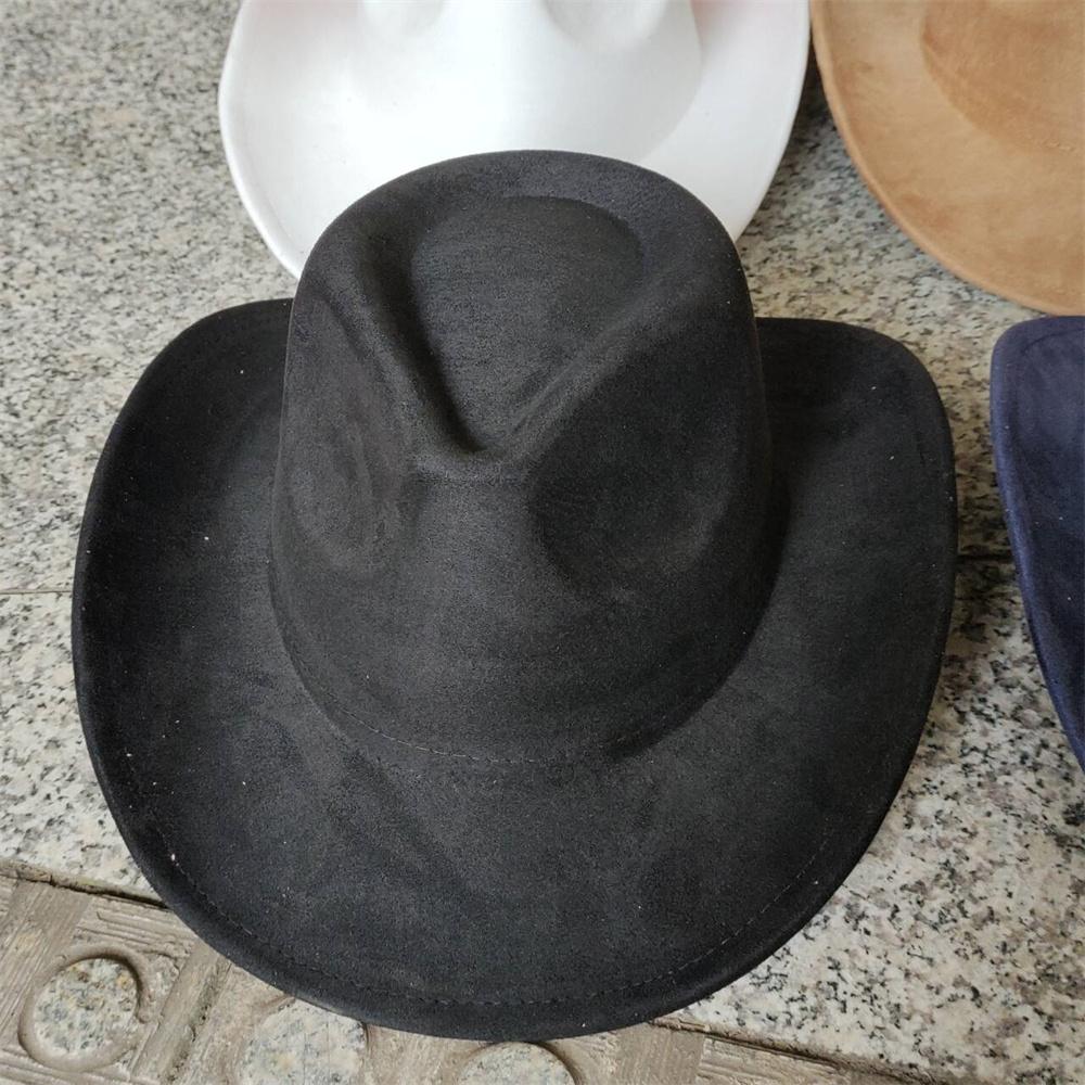 New Blue Suede Hat 7.5Cm Western Cowboy Women'S Fedora Hat Men'S Church Jazz Hat Fashion Travel Party Hat Denim Hat
