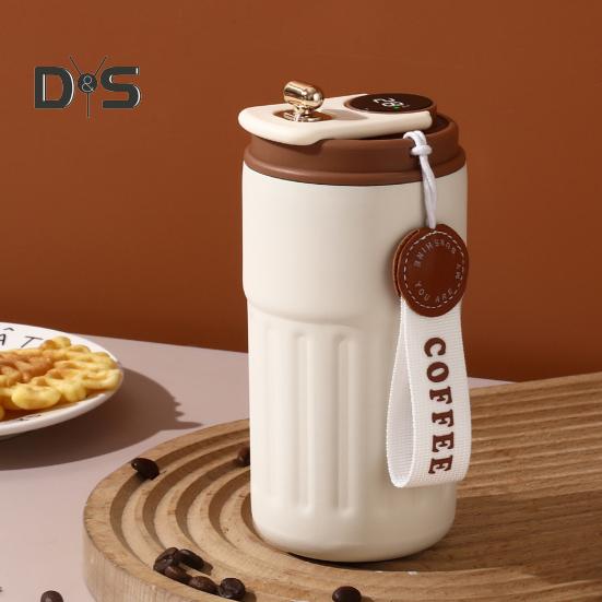 Cana termica de cafea cu afisare a temperaturii 450 ml capac rezistent la scurgeri Cana de cafea reutilizabila din otel inoxidabil Cana cu vid cald si rece pentru iubitorii de cafea