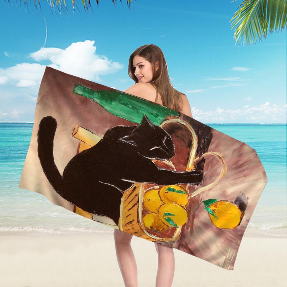 Schwarze Katze Kunst Ölgemälde Handtuch Mikrofaser Strandhandtuch Saugfähig Schnell trocknend Weich Yoga Schwimmen Resort Bergsteigen Handtuch