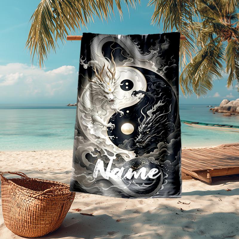 Custom Name Ultra-Soft Beach Towel with Dragon Theme,Ideal for Pool - Camping, Diving - Perfect Travel Essential, Vibrant Beach Towel.